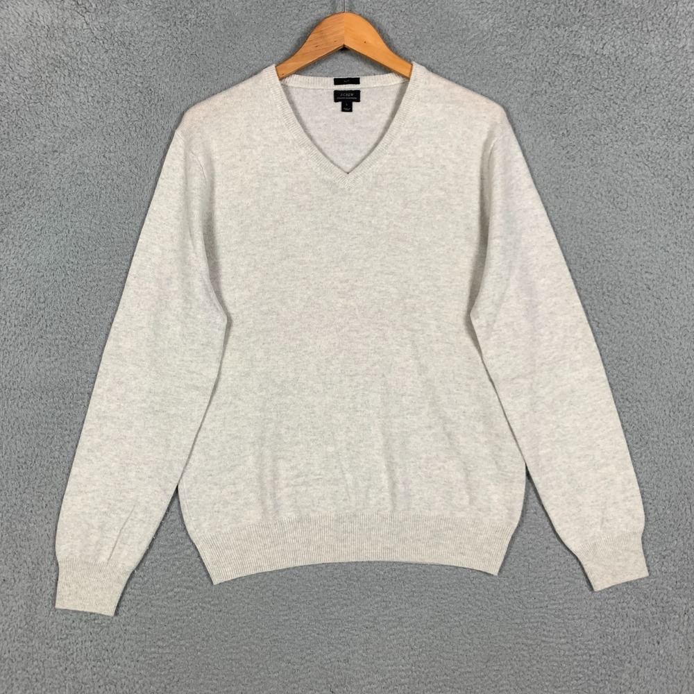 J.Crew Cashmere Sweater Men's Large L Light Gray Heather Italian V Neck Slim Fit